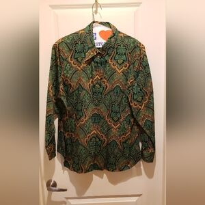 Jones New York Womans Green Paisley Women's Button Down Shirt
